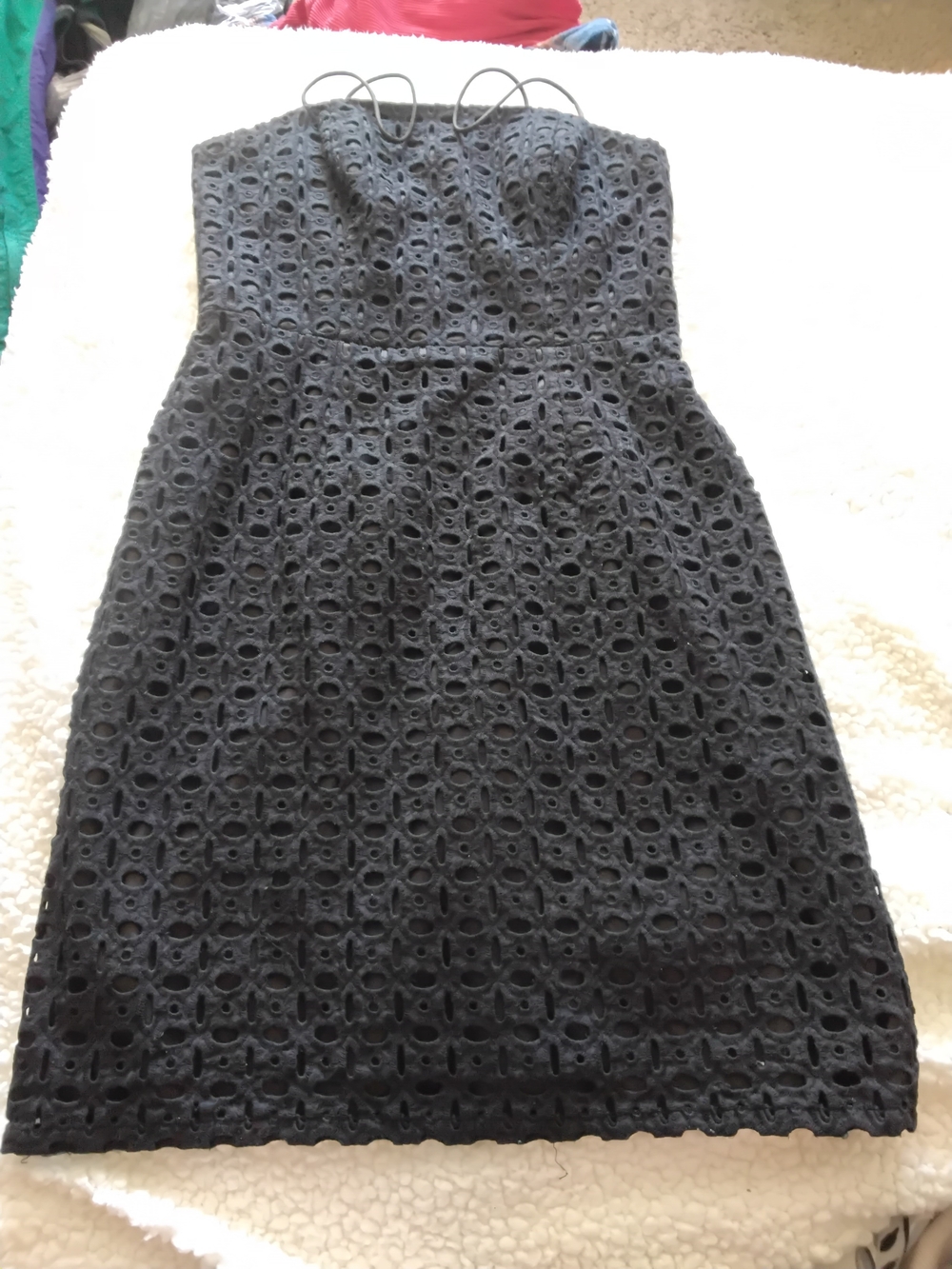 Banana Republic Black Strapless Eyelet Sheath Dress